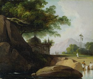 寺院のあるインドの風景、1815年 作： George Chinnery